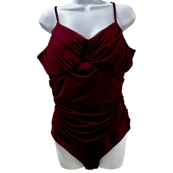 Express Maroon Ruched Body Contour Bodysuit XL - Picture 2 of 16